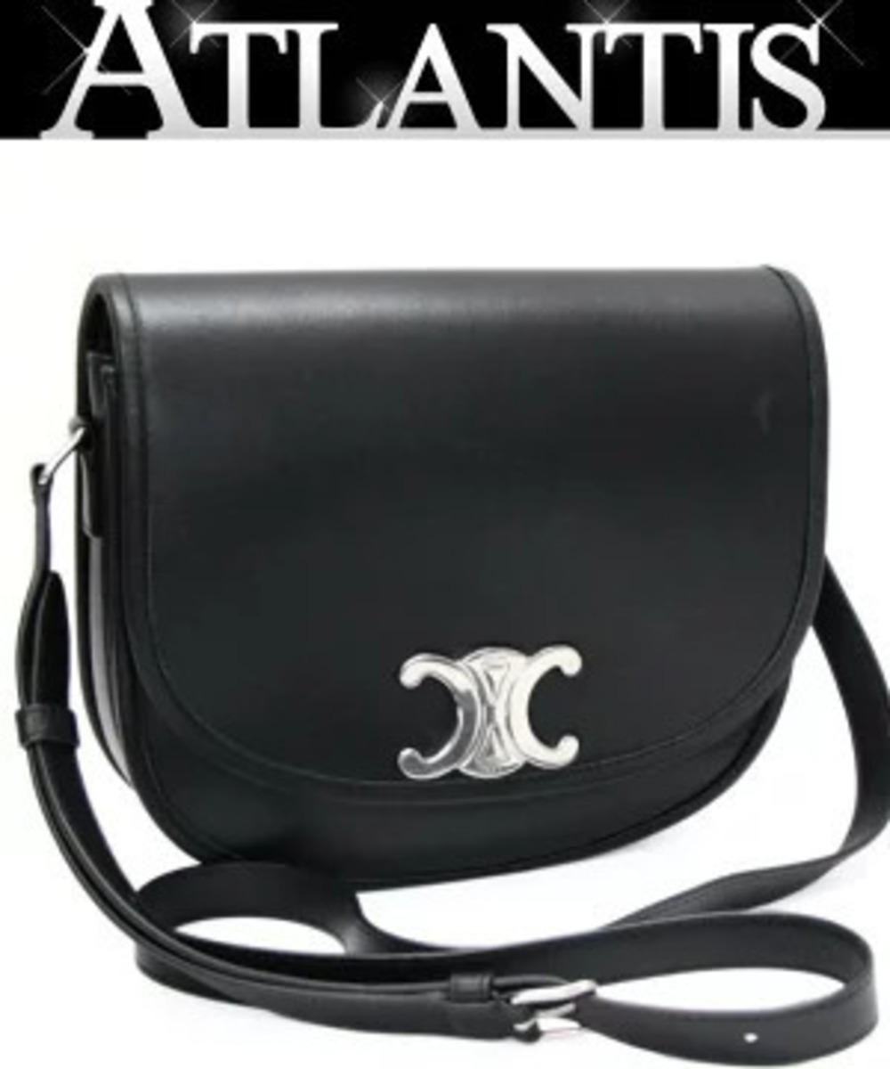 Celine Triomphe Bussas Shoulder Bag Leather Black